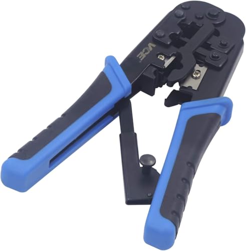 VCELINK Crimpzange RJ45, RJ12, RJ11, Professionelle Crimpzange Ethernet mit Abisolieren und Schneiden für Netzwerkstecker Cat7 Cat6A Cat6