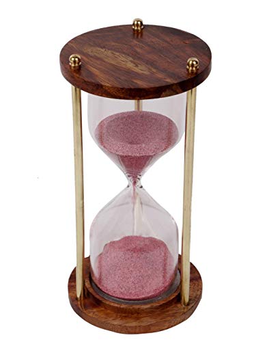 Image of Wooden and Brass Multi Color Sand Timer Hour Glass Sandglass Clock Ideal for Exercise Tea Making Antique Nautical Decor Theme Height 5.5 Inches 5 Minutes (Pink)