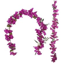 Purple Bougainvillea Artificial Flower Garland 5.9FT Lush Faux Bougainvillea Purple Artificial Vine Flowers for Centerpieces Table Runner Wedding Arch Porches Patios Garden Decor