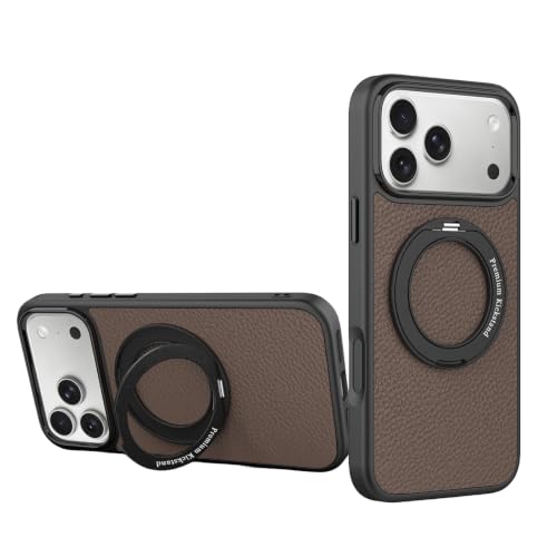 Housse iPhone 17 Pro Max coque cuir mince étui bague support caméra café