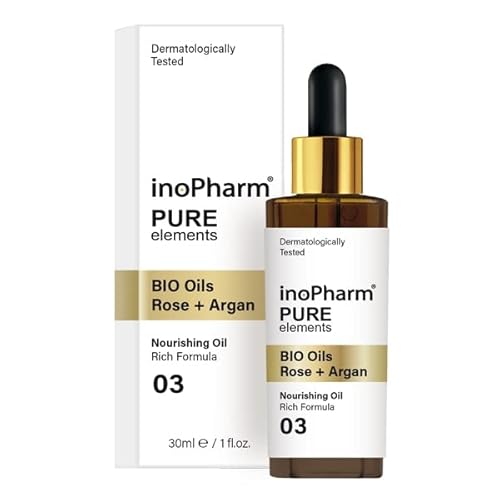inoPharm Pure Elements Facial Serum with Organic Rose and Argan Oil Nourishing Dry Oil Serum with Rich Formula 30 ml