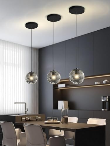 Image of Kitchen Island Lighting Globe Glass Chandeliers for Dining Room Over Table Pendant Light Fixture for Living Room Hallway Bedroom (Bulb Not Include) (Smoke Grey, Single Light)