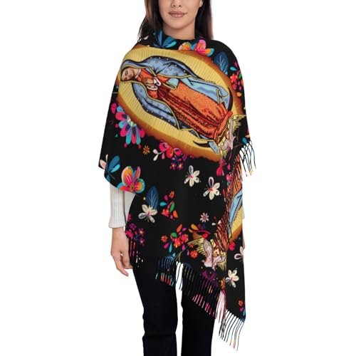 Otomi Scarf for Women Virgen de Guadalupe Soft Cashmere Feel Pashmina Shawl Wraps, Virgin Mary Blanket Scarf2