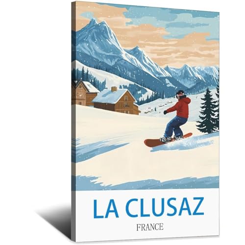 La Clusaz affiche de voyage vintage grand format 60 x 90 cm poster chic d'art mural rétro France
