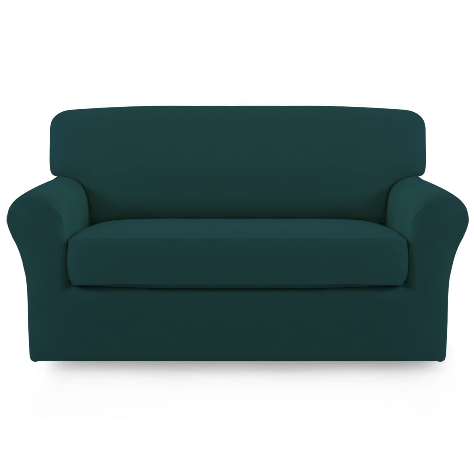 Easy-Going 2 Pieces Microfiber Stretch Sofa Slipcover – Spandex Soft Fitted Sofa Couch Cover, Washable Furniture Protector with Elastic Bottom Kids, Pet (Loveseat, Deep Teal)