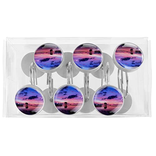 Crochets rideau de douche acier inoxydable décor coucher de soleil premium - 6