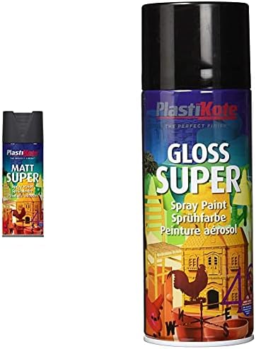 Plasti-kote 3101 400ml Super Spray Paint - Matt Black & PKT1100 1100 400ml Super Gloss Spray Paint-Black