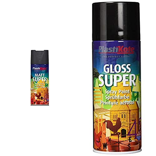 Plasti-Kote 3101 400ml Super Spray Paint - Matt Black & PKT1100 1100 400ml Super Gloss Spray Paint-Black