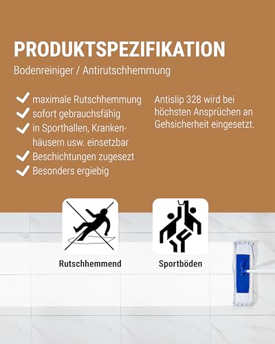 Lorito Antislip Rutschhemmer 328 1L - Anti-Rutsch-Flüssigkeit für Fliesen, Laminat, Parkett, Marmor, Granit, Sporthallen, Sportböden, PVC, Gummi, Linoleum & Polyolefin