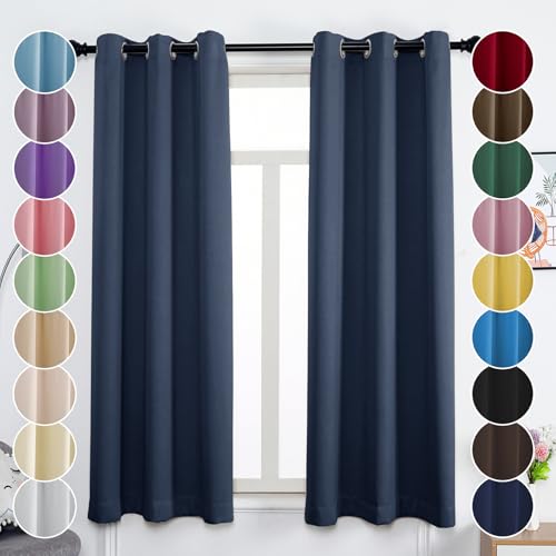 Flei Gardinen, Vorhang Blickdicht, Thermovorhang Kälteschutz, Gardinen Wohnzimmer, Bleu Saphir, 260x100cm（HxB）, 1 pc