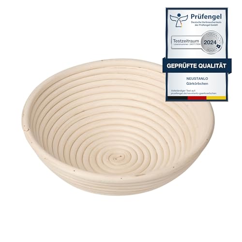 Neustanlo - Gärkörbchen rund 25 cm für 1 kg bis 1,5 kg Brot - Gärkorb zum Brot backen - für perfekt geformtes, handgemachtes Brot - naturbelassener Gärkorb zum Brotbacken