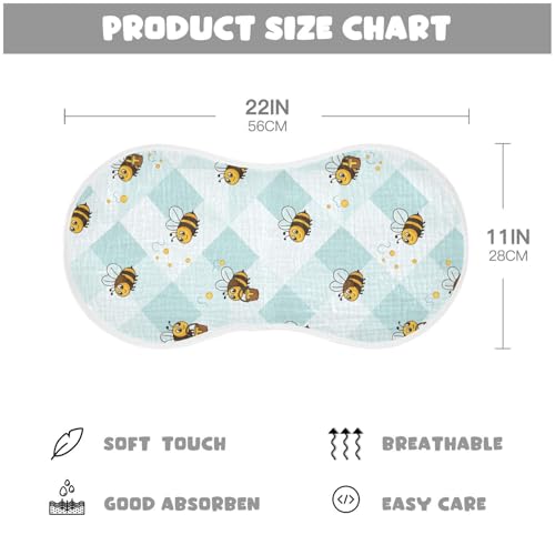2 Pack Muslin Burp Cloths Bee Light Blue Checkered Cotton Baby Burp Cloths Ultra Absorbent and Soft Burping Cloth for Newborn Must Haves, Large 22" x 11"2