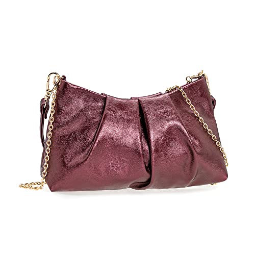 Charming Tailor Women Clutch Bag Dressy Formal Handbag Pleated Metallic Pu Clutch Purse For Cocktail Prom Wedding Party (Metallic Burgundy) #TOP29