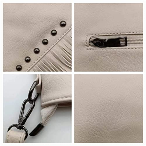 Image of IAMUHI Casual Rivets Fringed Shoulder Handbag for Women,Soft Vegan Leather Hippie Crossbody Purse Bag Hobo Bag