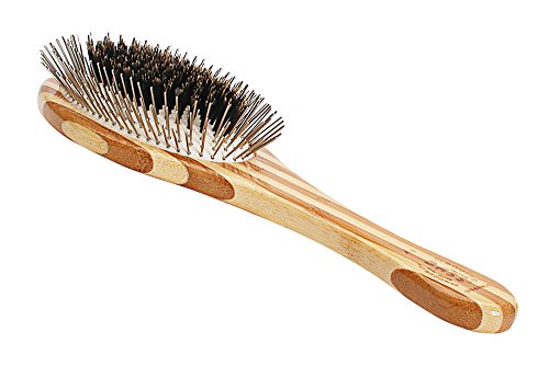 Bass Brushes | The Hybrid Groomer | Shine & Condition Pet Brush | Patented & Award Winning Pet Brush | Natural Bristle + Alloy Pin | Pure Bamboo Handle | Large Oval | Stripped Finish | Model A3-SB