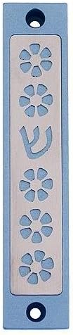 Agayof Flower and Shin Cut-Out Mezuzah 2 x 10cm - Teal
