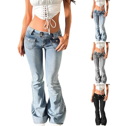 Womens Bootcut Jeans Low Rise Stretchy Denim Pants Straight Leg Flared Y2k Jeans Bell Bottom Vintage Trousers 2000s Clothes Solid Flared Pants 2000s Clothing for Women 2025 Fashion Streetwear Women