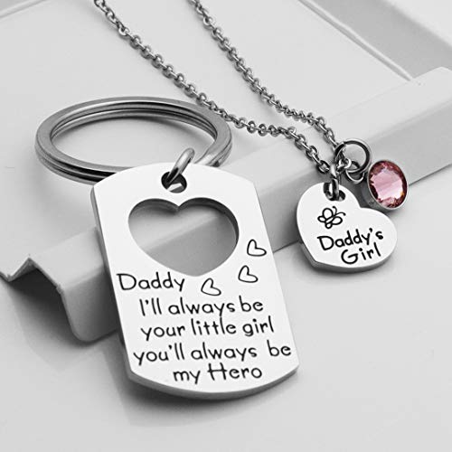 Ankiyabe Father Daughter Gift Dad Keychain And Daddy's Girl Necklace Matching Jewelry Set Gift For Daddy From Daughter (Daddy I'll Always Be Your Little Girl You'll Always Be My Hero & Daddy's Girl) #TOP1