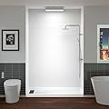 WOODBRIDGE 60 in. L x 32 in. W x 75 in. H Alcove Solid Surface Shower Combo Kits with Glue Up Shower Walls in Glossy White and Single Threshold Shower Base in White with Left Drain and Black Cover
