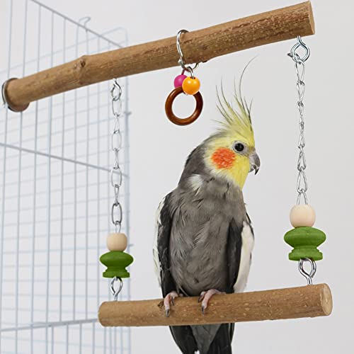 Image of La La Pet Wood Bird Swing with Hardware Pet Bird Swing Parakeet Perch Stand Cockatiel Perch Swing Lovebird Cage Perch Bird Swing Toy for Bird Cage Decoration