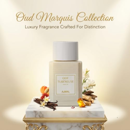 Image of Ajmal Oud Marquis Ode Tubereuse Eau de Parfum for Women, 3.4 fl oz | Sensual tuberose women's EDP by Ajmal. White floral intensity, long-lasting. Crafted in Dubai, made in France.