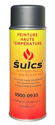 Peinture Professionnelle Haute Température 900° Aérosol 400ml Gris Anthracite Ref. 0930 - Haut Pouvoir Couvrant - Barbecue Braséro Four Poêle à bois...