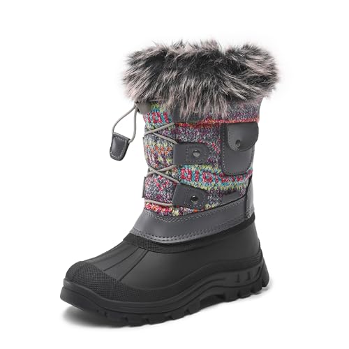 DREAM PAIRS Boys Girls Snow Boots Water-Resistant Outdoor Warm Cozy Anti-Slip Mid Calf Faux Fur Lining Insulated Winter Shoes for Little/Big Kids