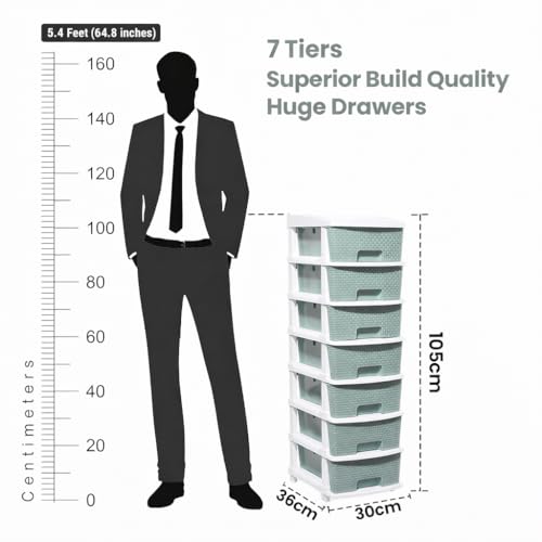 Image of KITCHIVO Plastic Modular Drawer Storage Chest Of Drawers Organizer Storage Box, Large Stomo Racks For Multipurpose Anti-slip Shoes Organizers (White & Green, 7 Layer)