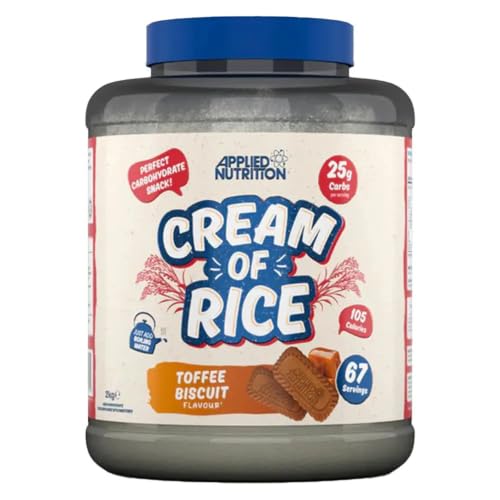 Applied Nutrition Cream of Rice - High Carbohydrate Cream of Rice Supplement Source of Energy for Breakfast & Snacks Easy to Digest Low Sugar Low Fat Vegan 2kg (Toffee Biscuit)