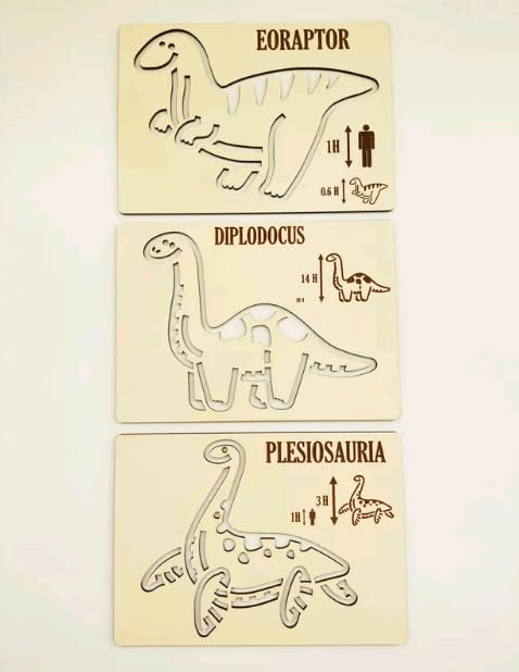 MeeCraft Montessori Dinosaurs Stencil Set with Box for Drawing and Artistic Expression, Wooden Toys for Preschoolers (9 Pieces, 21x15cm Each) 3