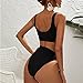 Dixperfect Two Pieces Bikini Sets Swimsuit Low Scoop Top High Waisted Cheeky Bottom (L, Black)