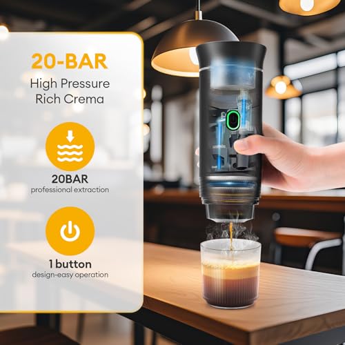 Image of Portable Espresso Machine for Travel, 20 Bar Espresso Coffee Machine with USB-C,3-In-1 Travel Coffee Maker Self-Heating, Compatible with Ground Coffee & Capsule for Hiking,Office,RV（Black）