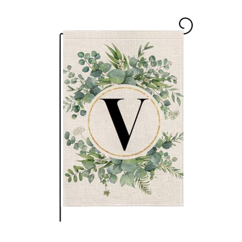 wyooxoo Monogram Letter V Floral Garden Flag 12x18 Inch Double Sided Outside Outdoor Family Last Name Initial Yard Flag