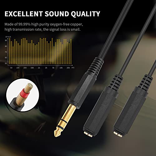 Poyiccot 1/4 Splitter Cable, 6.35Mm 1/4" Trs Stereo Male To Dual 6.35Mm 1/4" Trs Stereo Female Y Splitter Cable Quarter Inch Splitter Cord 20Cm/8Inch #TOP3