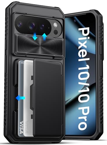 ATATOO for Google Pixel 10/Pixel 10 Pro Case Wallet Built-in Card Holder [RFID Blocking] & Slide Camera Cover Military Grade Protection Phone Case for Pixel 10/10 Pro 6.3 2025 Black