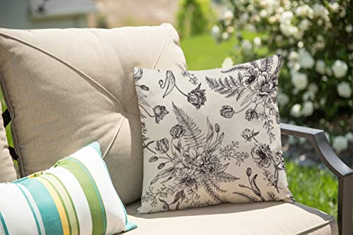 Floral Pattern Bouquets Of Spring Flowers Black And White Cotton Linen Square Throw Waist Pillow Case Decorative Cushion Cover Pillowcase Sofa 18"X 18" #TOP2