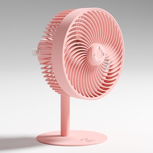 HOUSE GOODS FLOW Rechargeable High-Speed Cordless Table Fan with Mood Light & Remote Control for Home, Office, BLDC Motor, 6000mAh Battery, 17+ Hrs, 150° Oscillation, 4 Modes, Cotton Candy