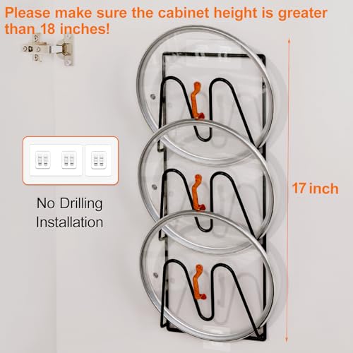 Durmmur 2 Pack Pot Lid Organizer Rack, 6-Tier Pot Lids Holder for Cabinet Door/Wall, No Drilling Adhesive Wall/Door Mounted Rustproof Pot and Pan Cover for Kitchen Storage, Classic Black by Durmmur - Image 4