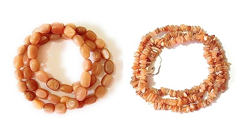 Pierre de lune pêche en lot de 2 brins de 400 et 180 carats pour création de bijoux