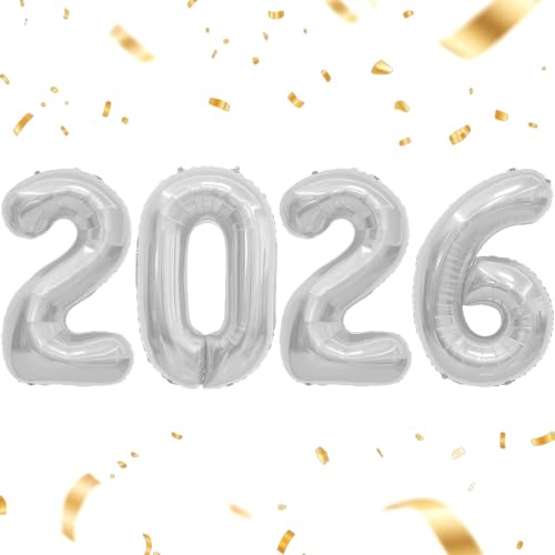 2026 Silver Balloons 40 Large Silver 2026 Balloons Helium Mylar Foil Balloons for 2026 Graduation New Year Christmas Party Decoration