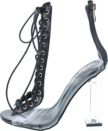 Liliana Clear Translucent Transparent Lace Up Peep Toe Ankle Bootie W Perspex Block Heel2