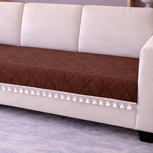 Image of Cortina Velvet Sofa Cover with Tassels | Sofa Couch Protector | Machine Washable Sofa Topper (Marron, 2 Seater)