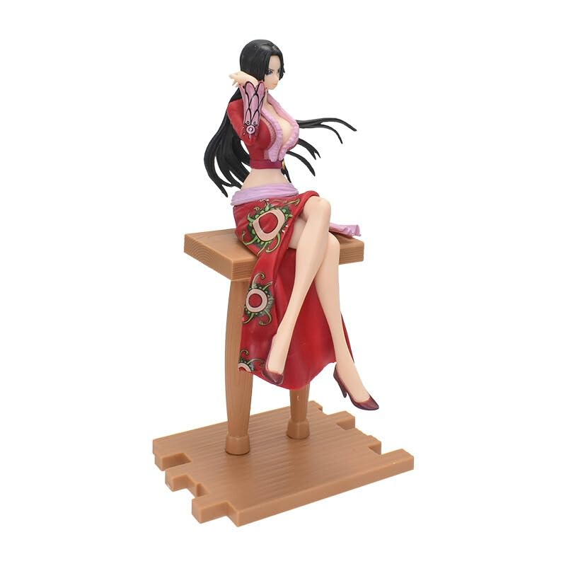 Image of One Piece Boa Hancock Red Slit Dress Sitting Action Figure | 18 cm Pirate Empress - Snake Princess Boa Hancock Sitting Figure with Wooden Base for Table & Desk Decor, Gift for Anime Fans
