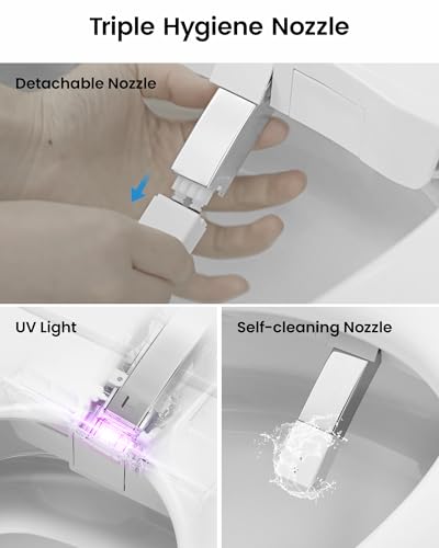 Inodoro inteligente SOTOMO 07PU con bidé, tapa de apertura y cierre automático, asiento calefaccionado, secador, autolimpieza UV, luz nocturna, descarga potente de 1.06 galones por descarga, mando a distancia y botón de patada, fácil instalación miniatura 5