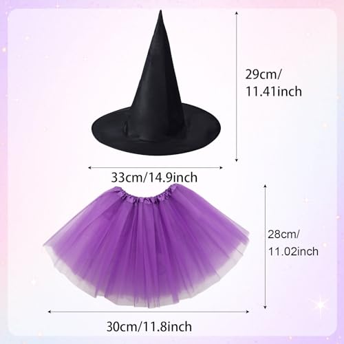 EUPSIIU Kids Purple Witch Costume Black Pointed Wizard Hat Tutu Dress Witch Hat Witch Outfit Halloween Dress Up Boys And Girls Carnival World Book Day Book Characters Costumes (2 pcs) - Image 2