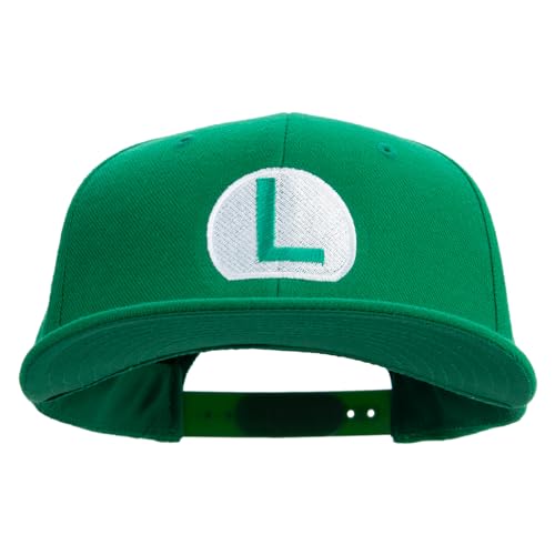 e4Hats.com Mario Luigi Wario Waluigi Symbol Embroidered 6 Panel High Profile Structured Snapback - Kelly OSFM