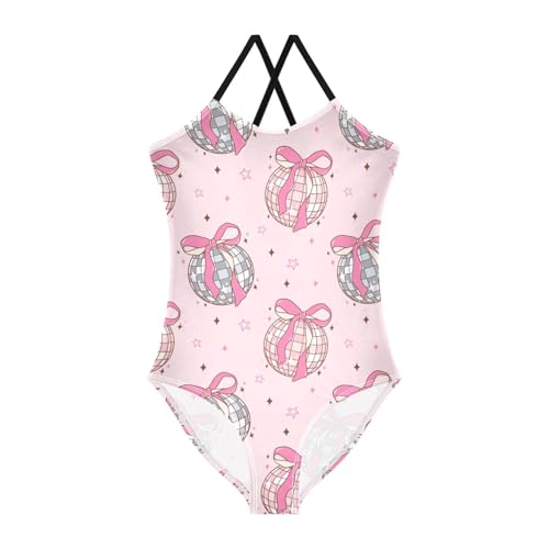 susiyo Girls One Piece Swimsuits Pink Disco Ball Bathing Suit Quick Dry Beach Swimwear for Toddler Girl 3-10T