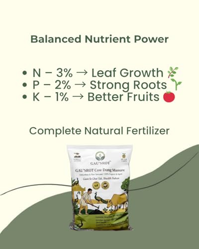 Image of GAU'SROT Cow Dung Manure Fertilizers Powder 3kg | Organic Fertilizer Compost for Indoor Outdoor Plants | Soil Conditioner for Home Gardening Plant Growth Water Retention Garden Use
