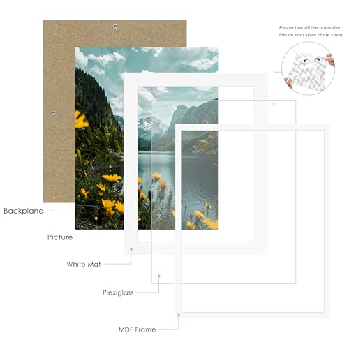 Picrit 22x28 Frame 3 Pack, White Poster Frame, Display Poster 18 x 24 with Mat or 22 x 28 without Mat for Horizontal or Vertical Wall Mounting
