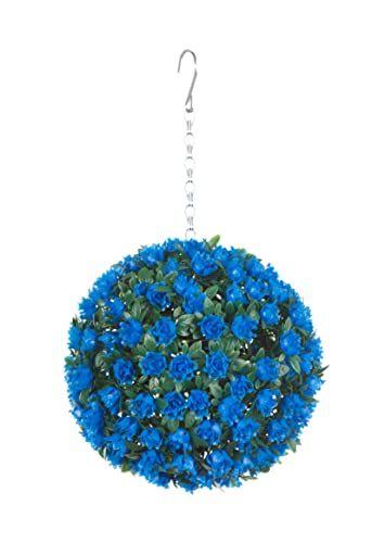 Best Artificial 23cm Rose Topiary Hanging Flower Ball **UV Fade Protected** (Blue)